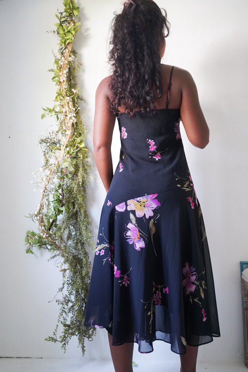 Y2K Staple Pink Floral Black Slip Dress