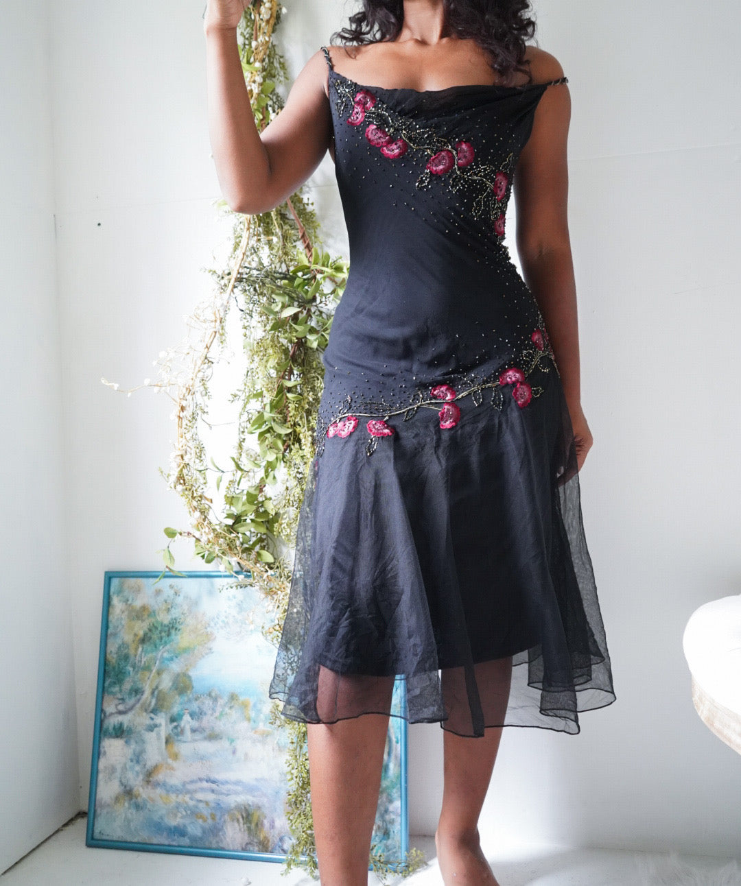 Y2K Silk Blend Embroidered and Beaded Midi Dress