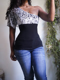Y2K Monochrome Tie Back One Shoulder Top