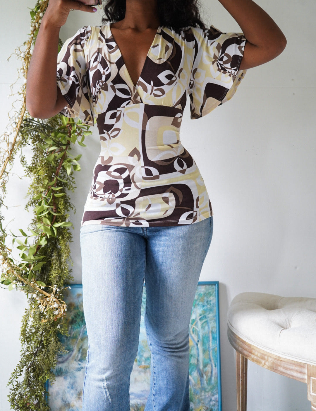 Y2K Flutter Sleeve Open Back Top