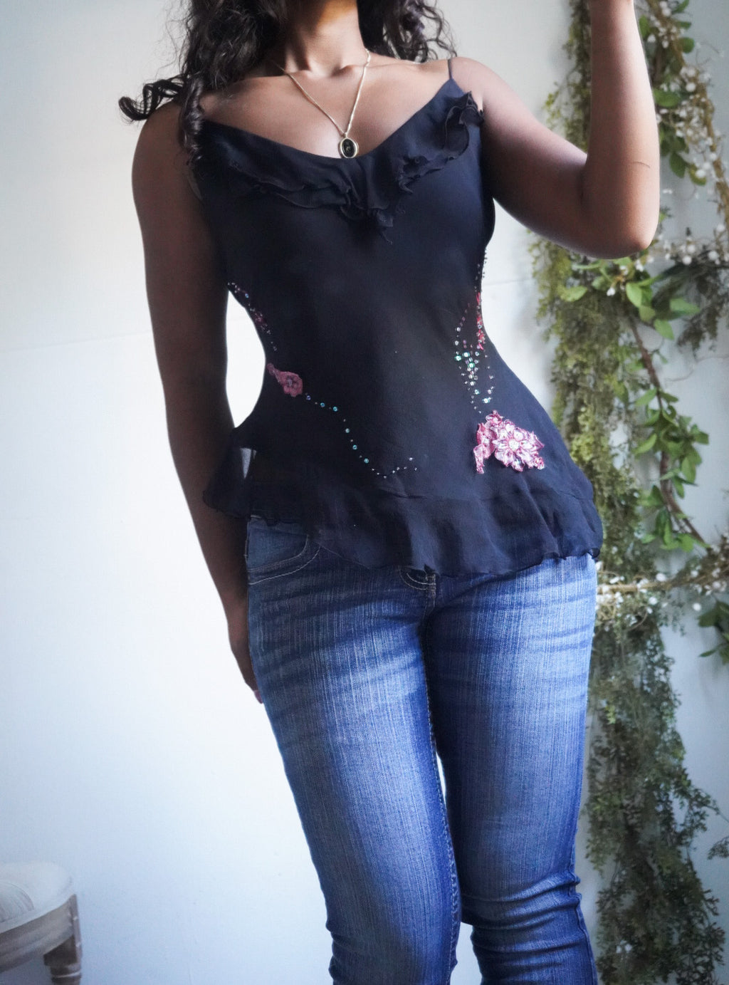 Y2K Black Silk Fairy Cami