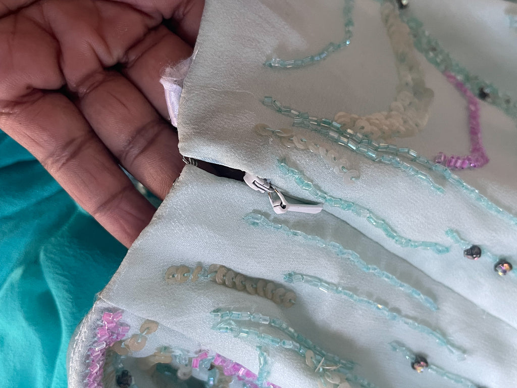 Rare Y2K Beaded Light Turquoise Silk Mermaid Gown