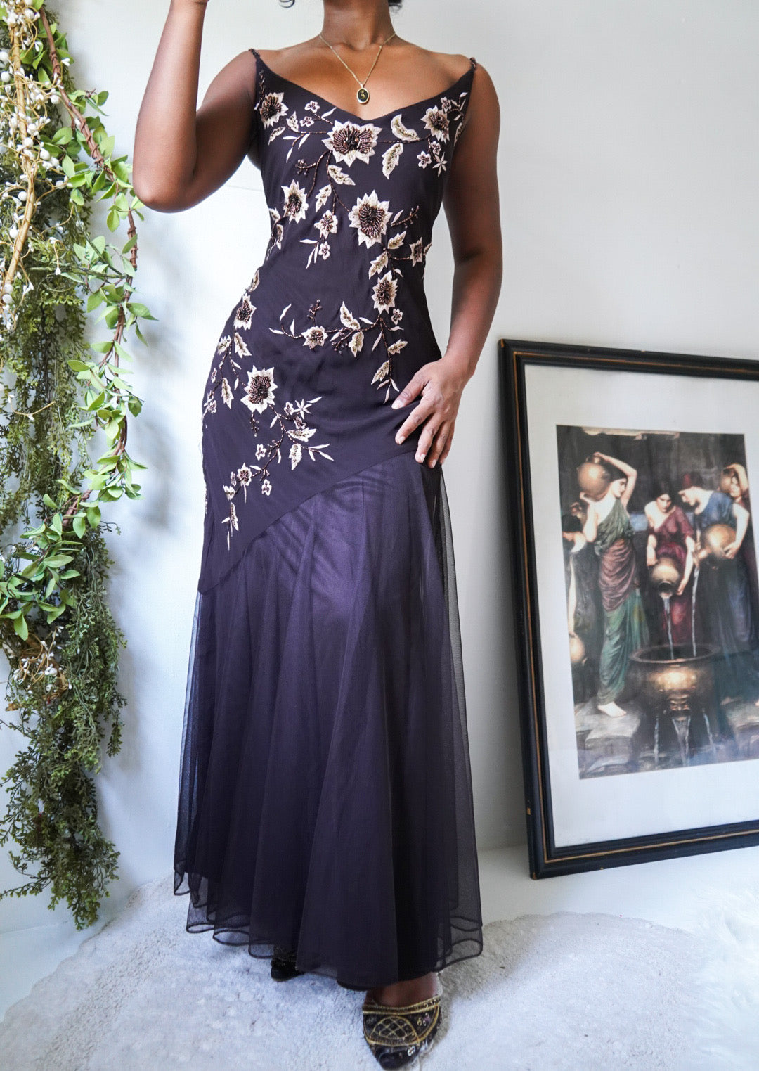 Chocolate Embroidered and Beaded Gown (M)
