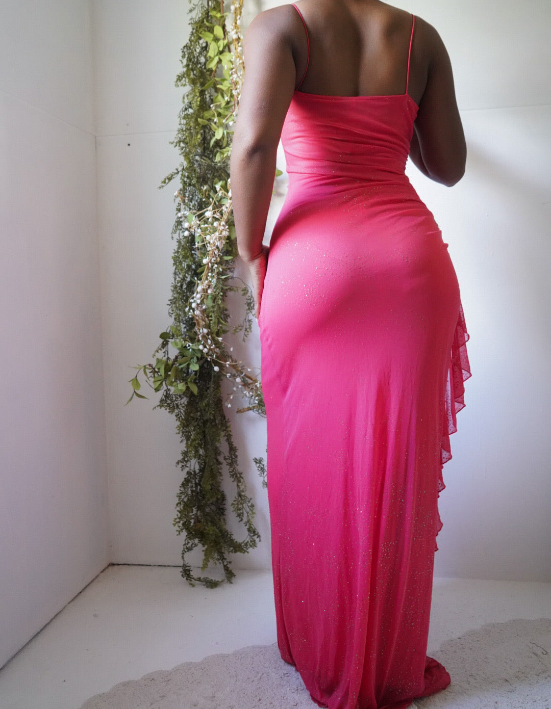 Vintage Y2K Bright Coral Glitter Gown
