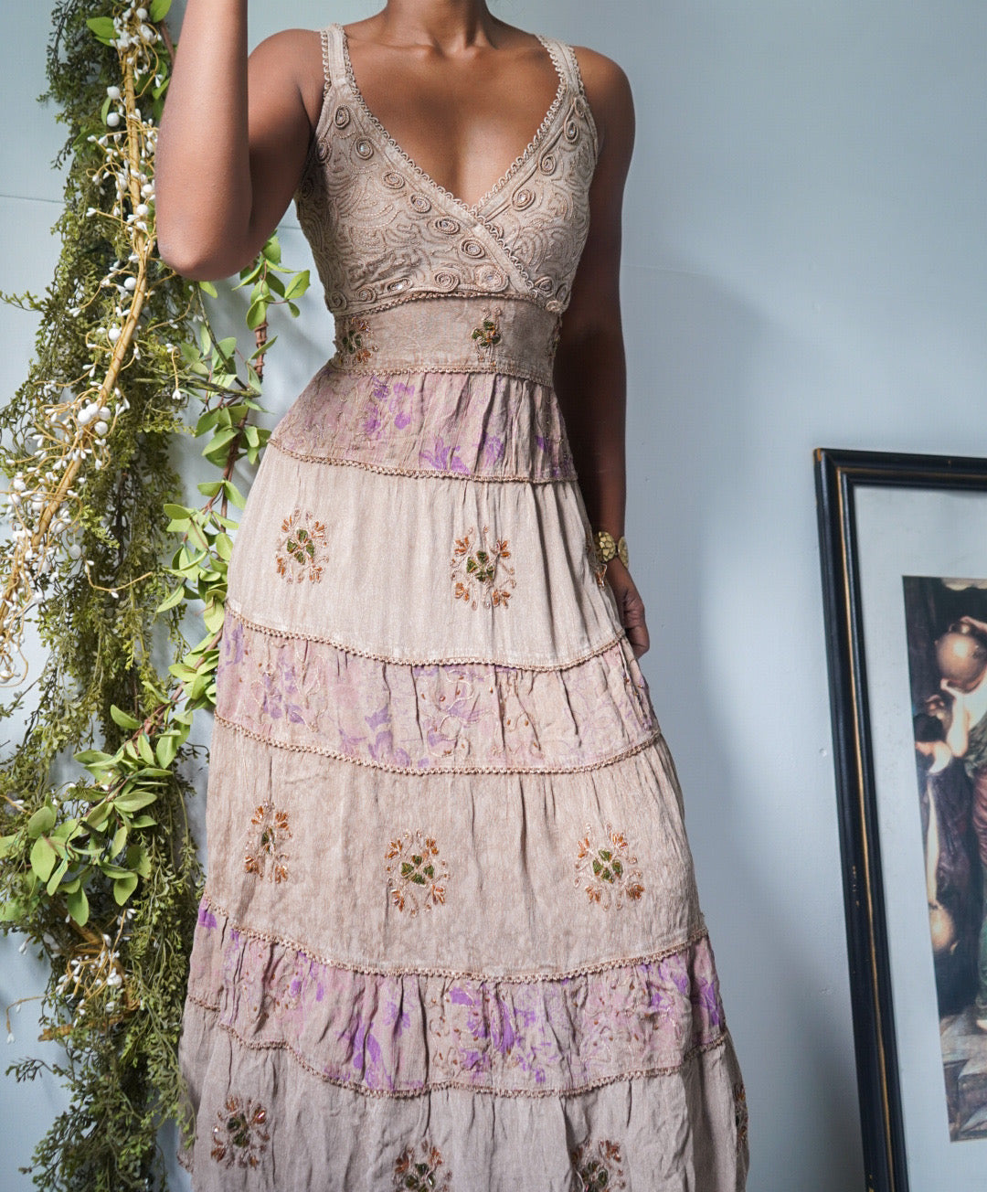 Vintage Boho Fairy Tie Back Midi Dress
