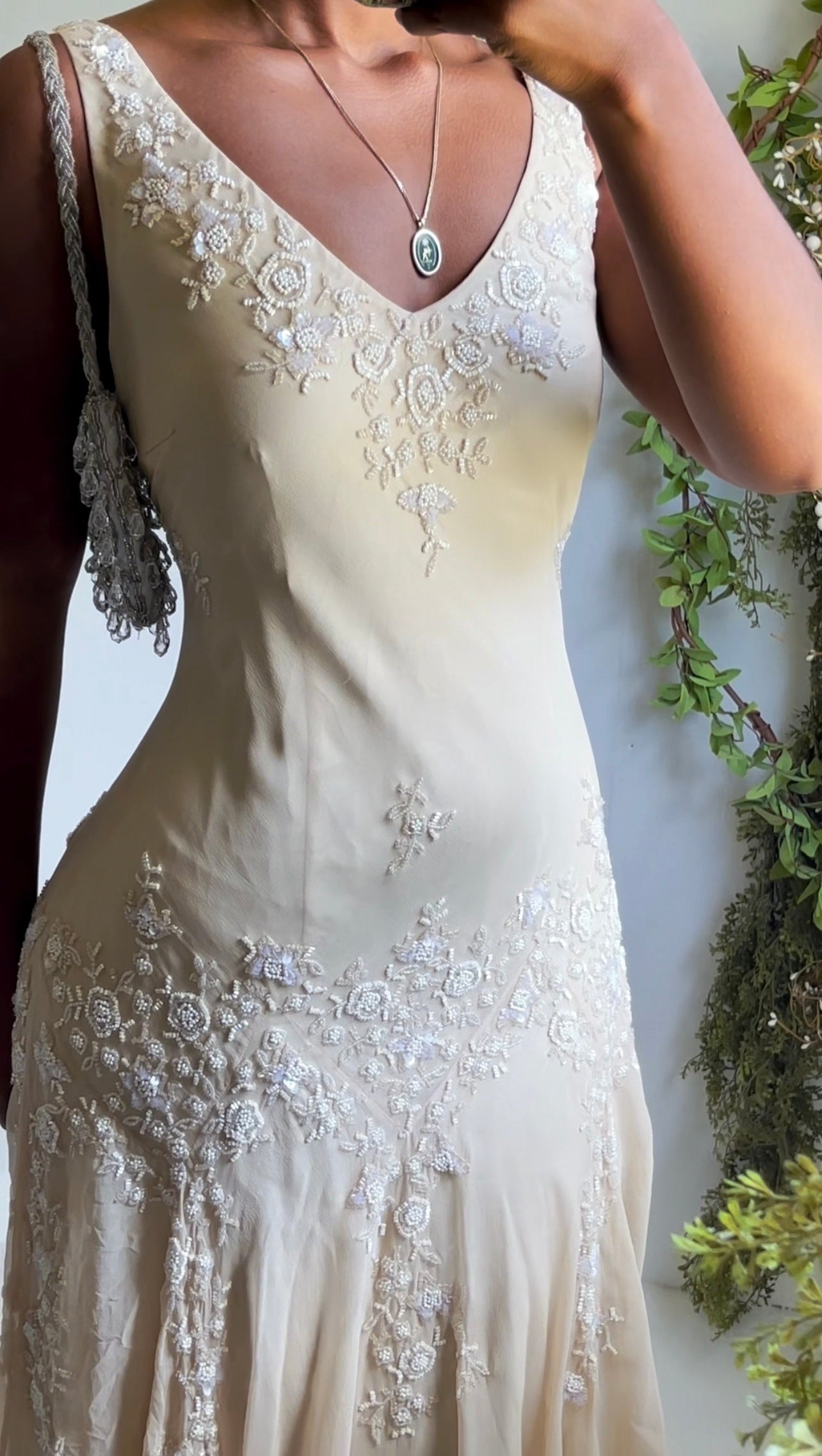 Vintage Cream Silk Beaded Fairy Dress