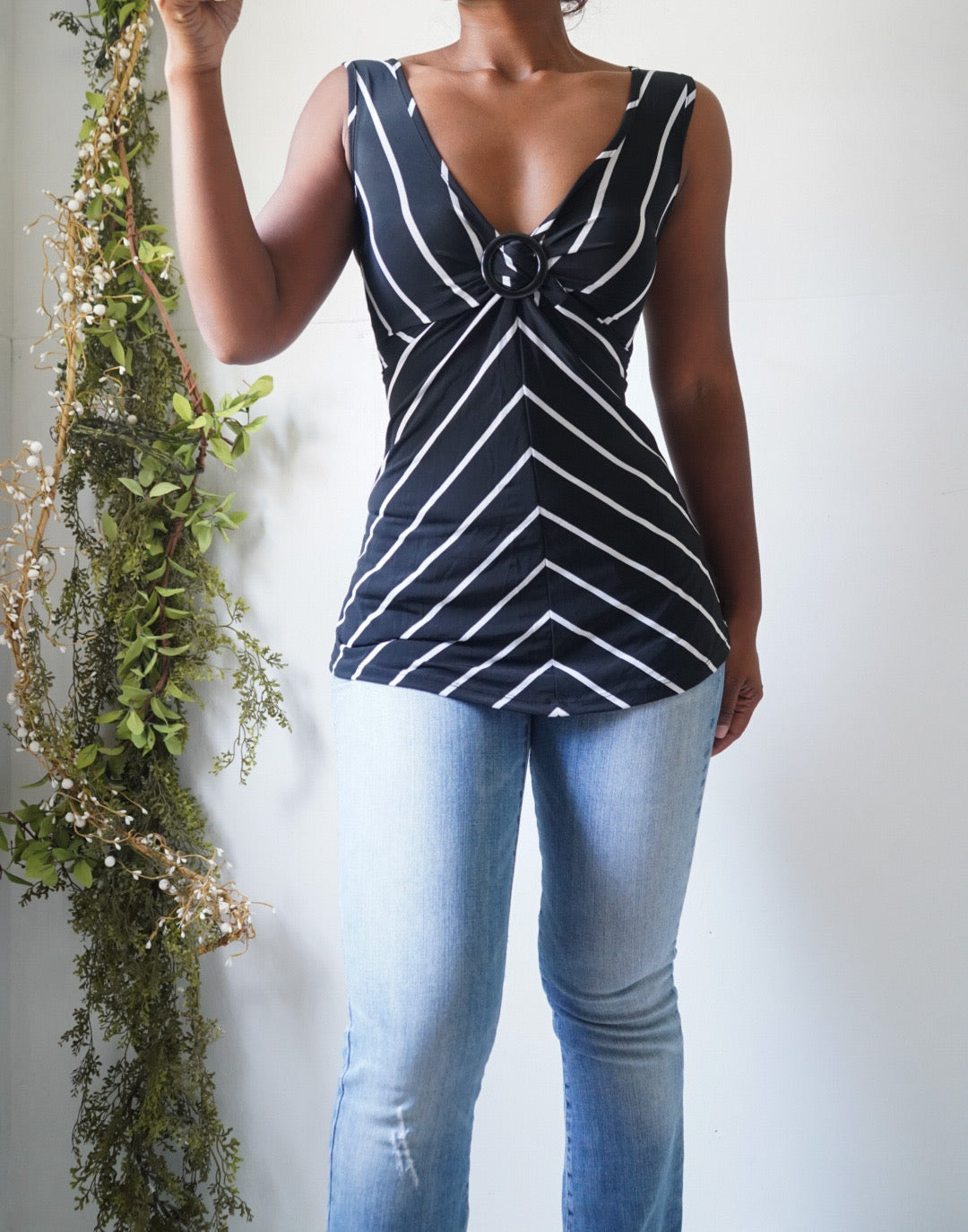Vintage Y2K Striped Buckle Detail Tank