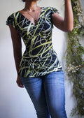 Y2K Abstract Tie Back Flutter Sleeve Top