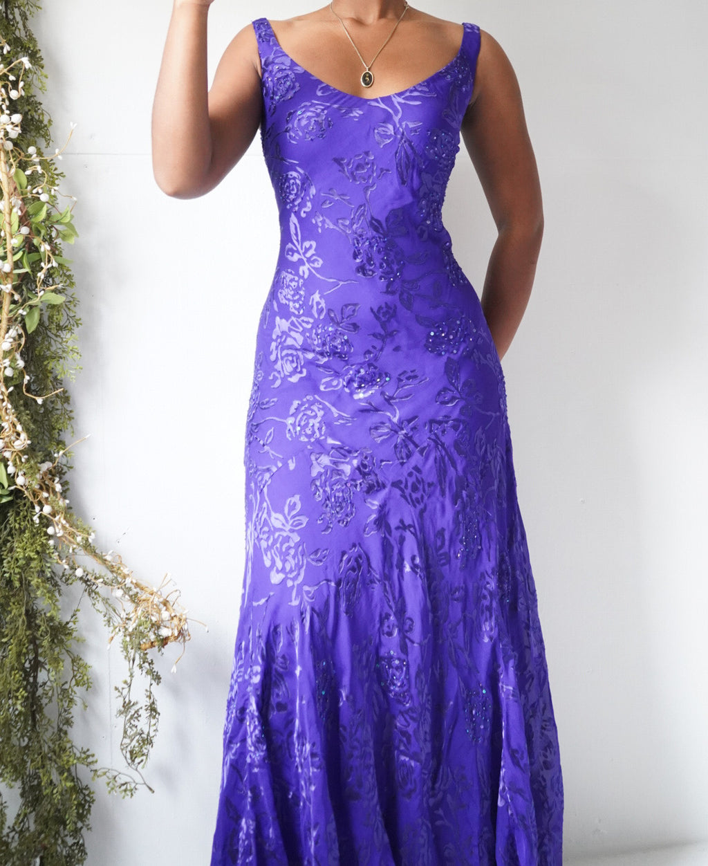 Vintage Y2K Silk Burnout Beaded Dress and Scarf