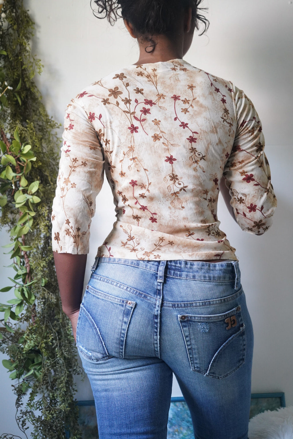 Y2K Boho Floral Mesh Top