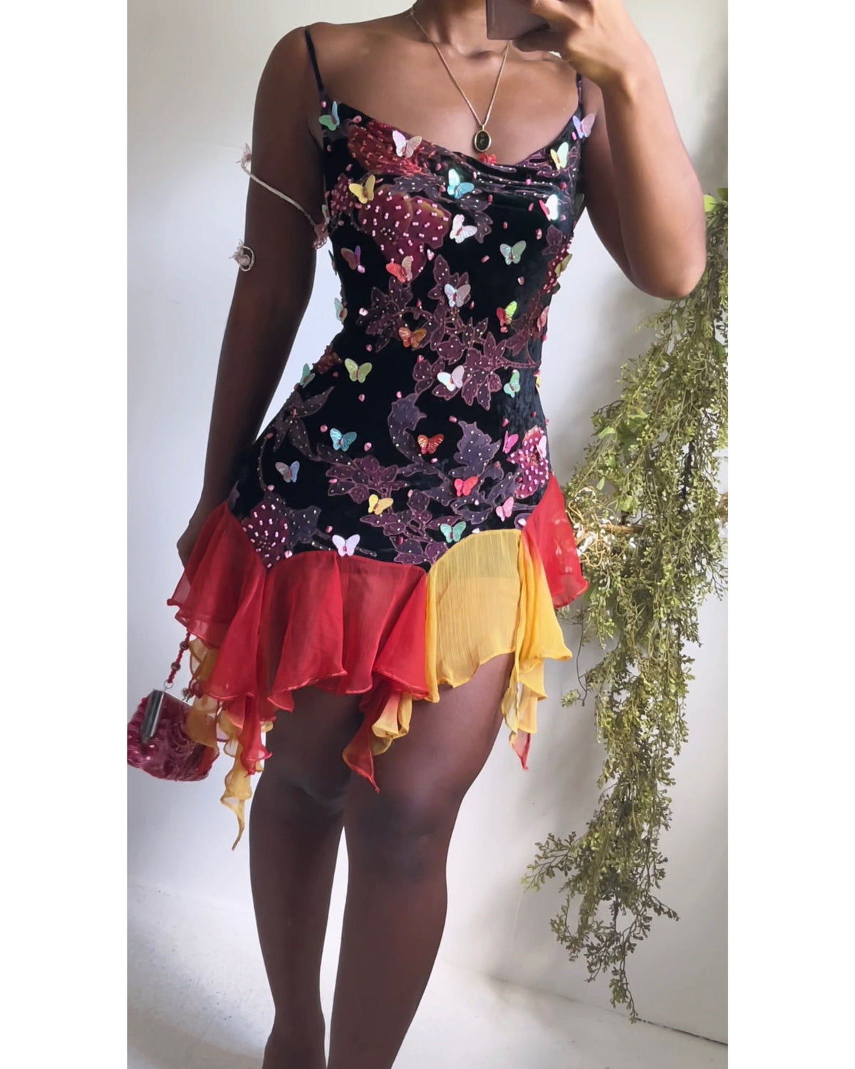 Y2K Reworked Handmade Velvet Fairy Mini Dress