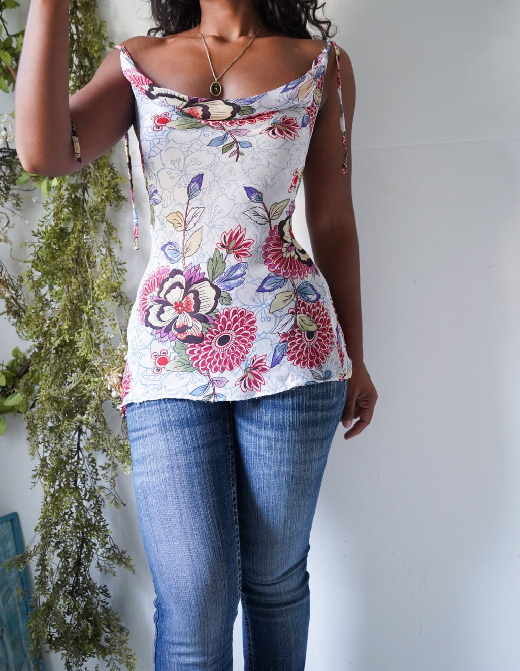 Rare Y2K Dainty Cowl Neck Asymmetric Hem Top