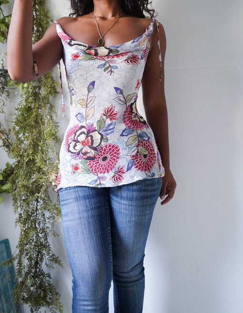 Rare Y2K Dainty Cowl Neck Asymmetric Hem Top