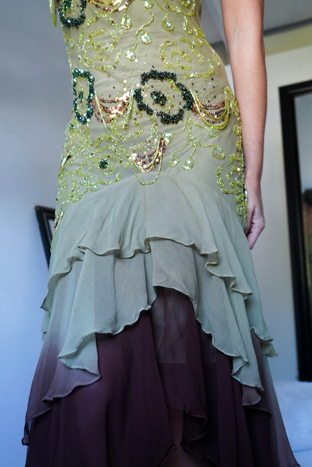 Beaded Silk Forest Fairy Dress with Sash (Pre-Order) xs-1 Beaded Silk Forest Fairy Dress with Sash (Pre-Order) xs-1