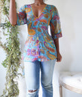 Y2K Boho Paisley Tie Back Top with Gold Sequins