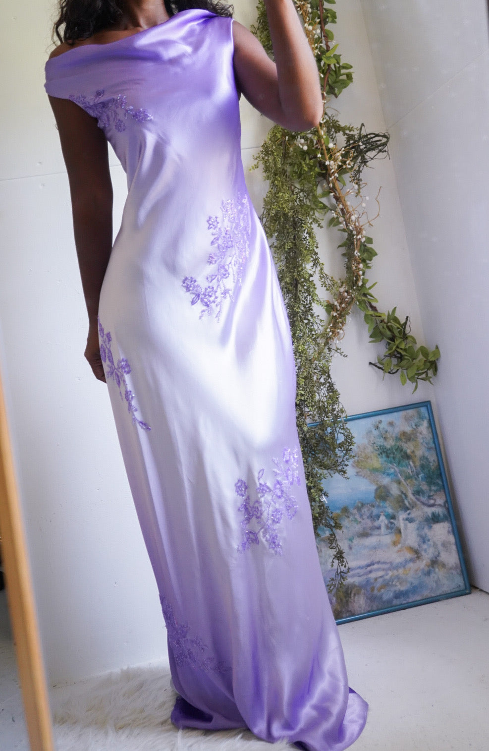 Y2K Beaded Ombre Lavender Satin Gown