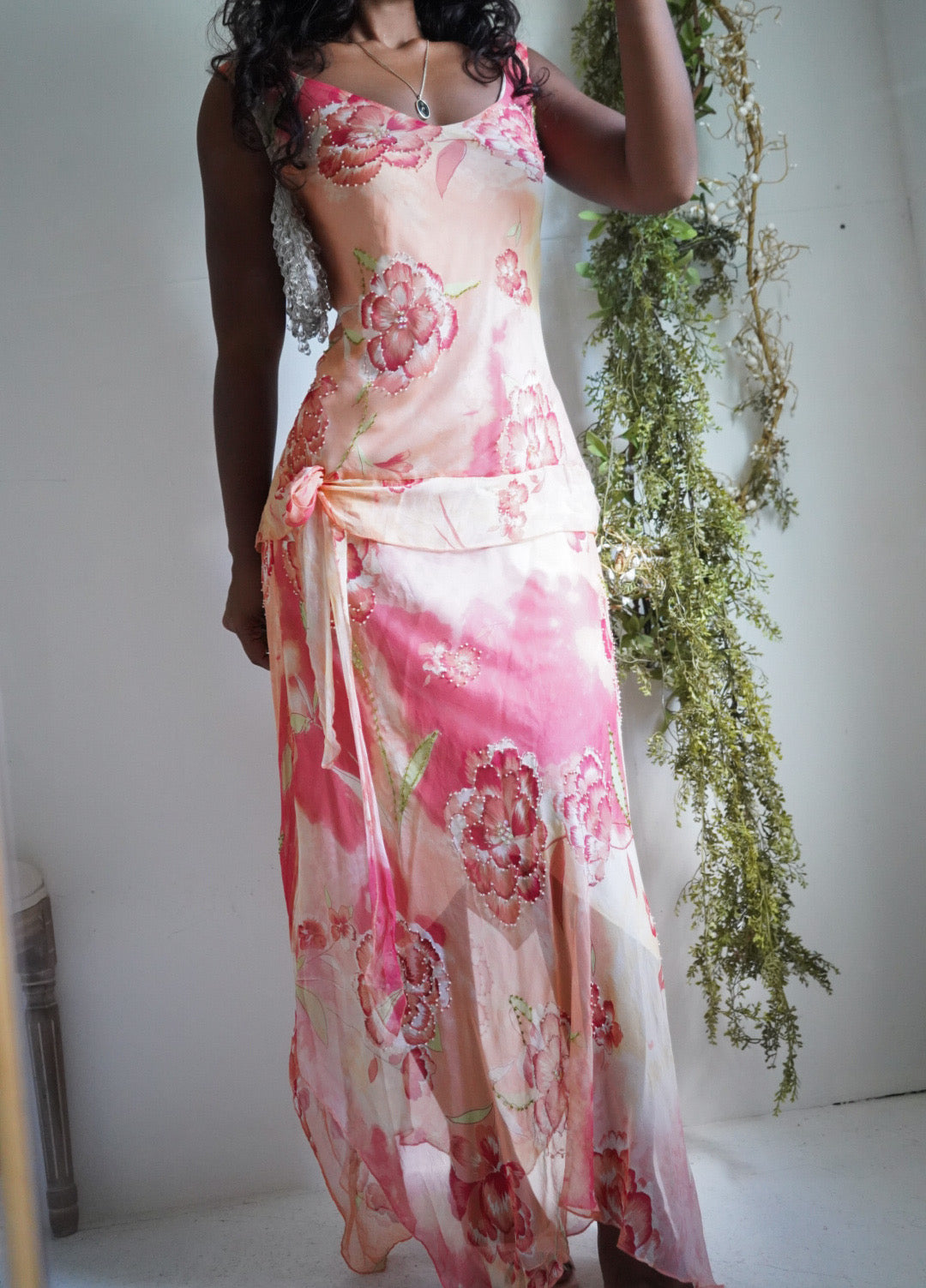 Y2K Peachy Beaded Fairy Silk Dress