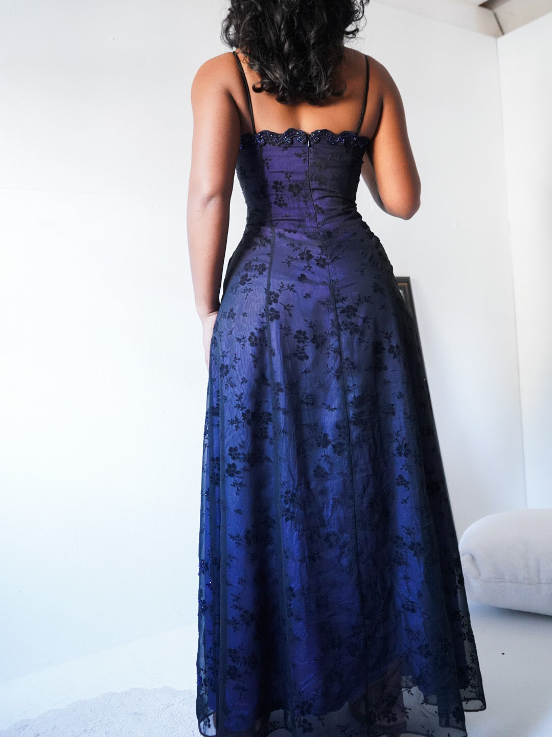 Indigo Layered Beaded Gown