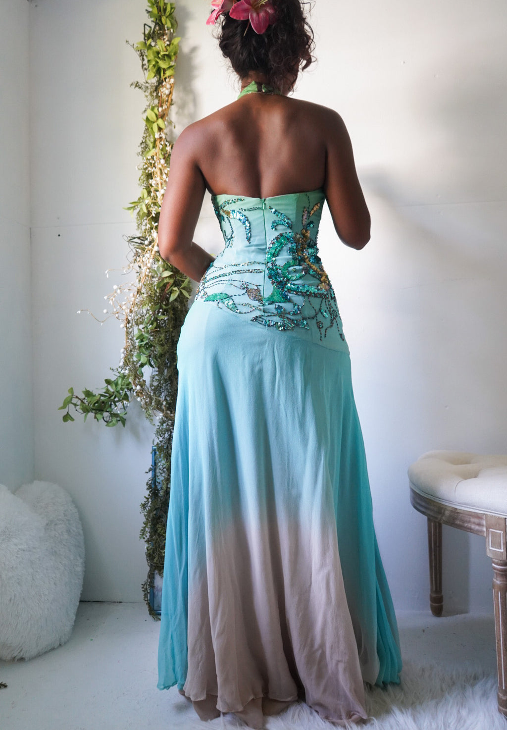 Rare Y2K Ombre Forest Fairy Silk Halter Gown
