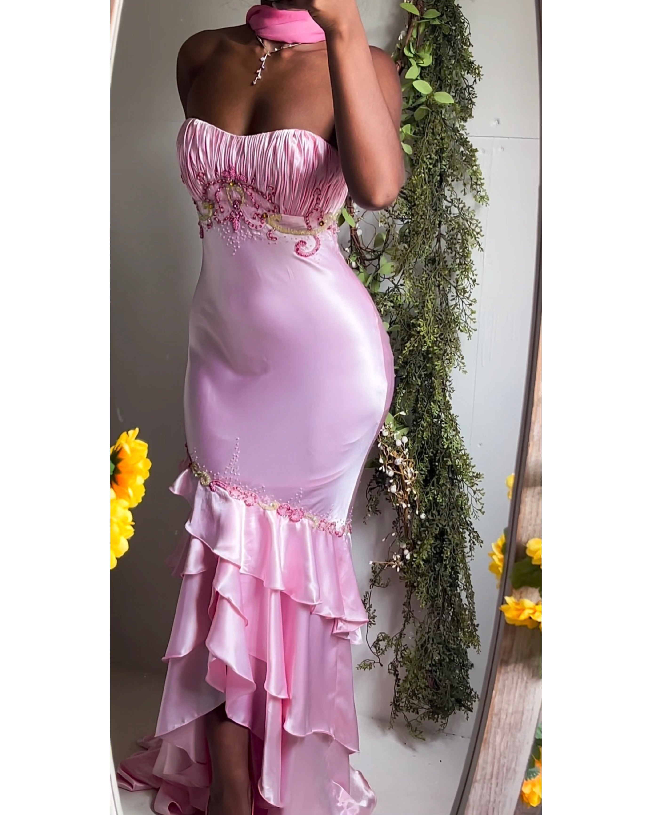 Rare Baby Pink Satin Coquette Gown