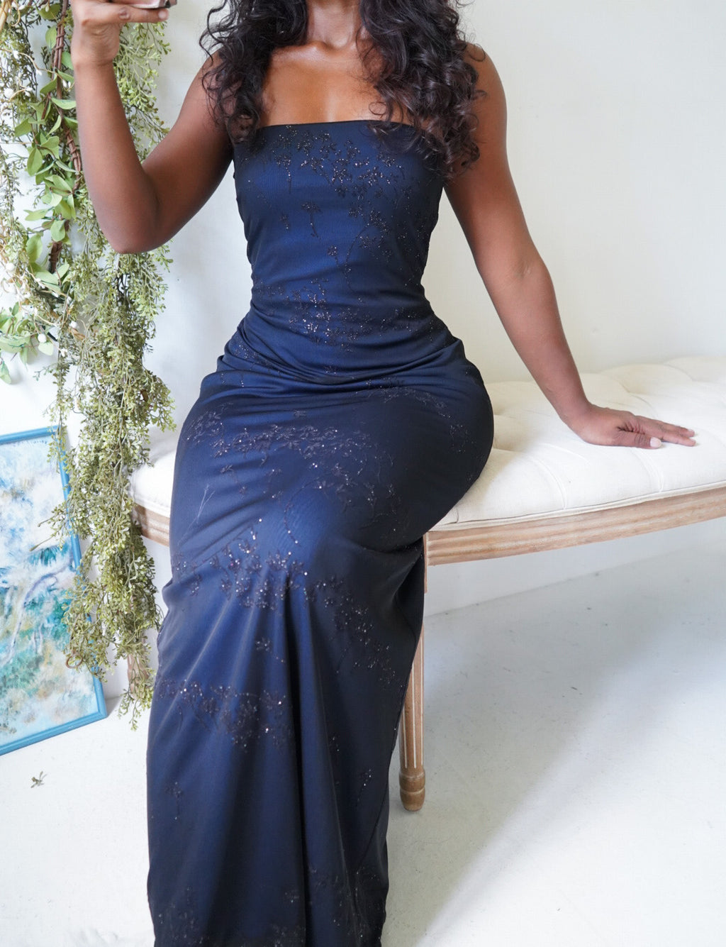 Vintage Y2K Blue and Black Layered Strapless Gown