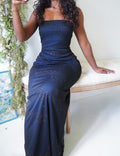 Vintage Y2K Blue and Black Layered Strapless Gown