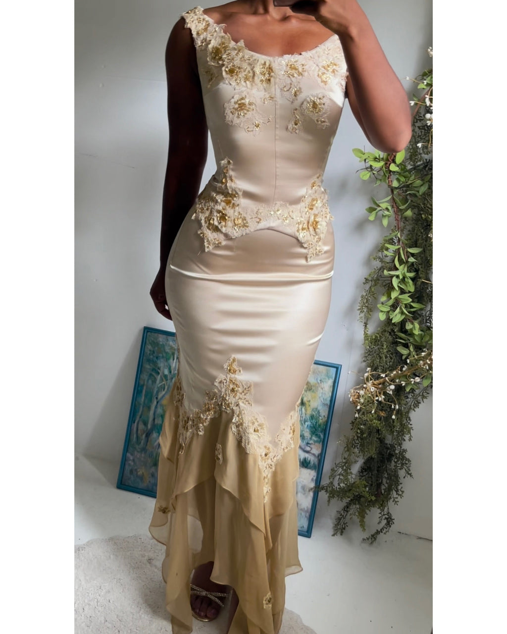 Rare Y2K Silk Blend Pale Gold 2 Piece Set