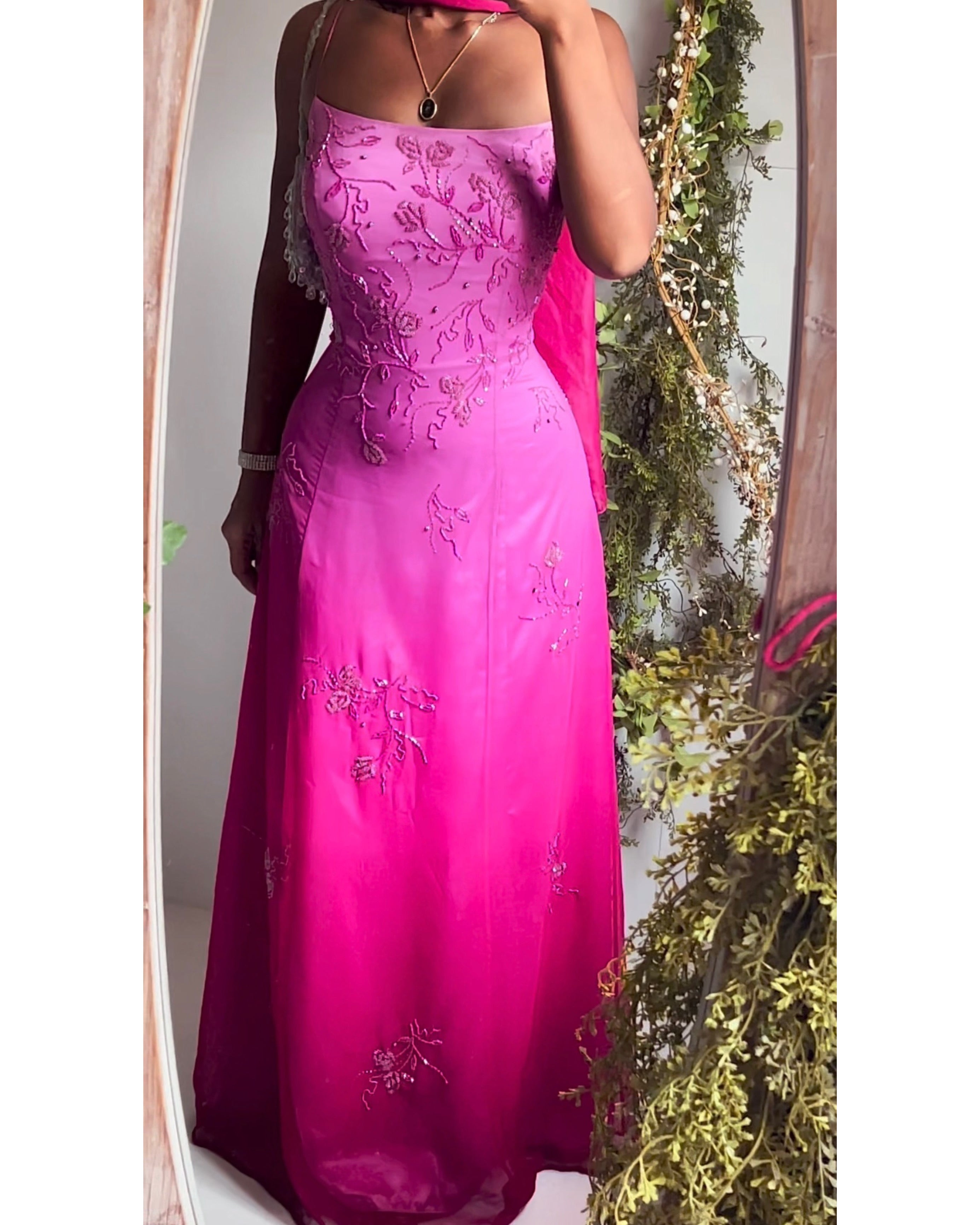 Rare Ombre Pink Beaded Gown with Sash