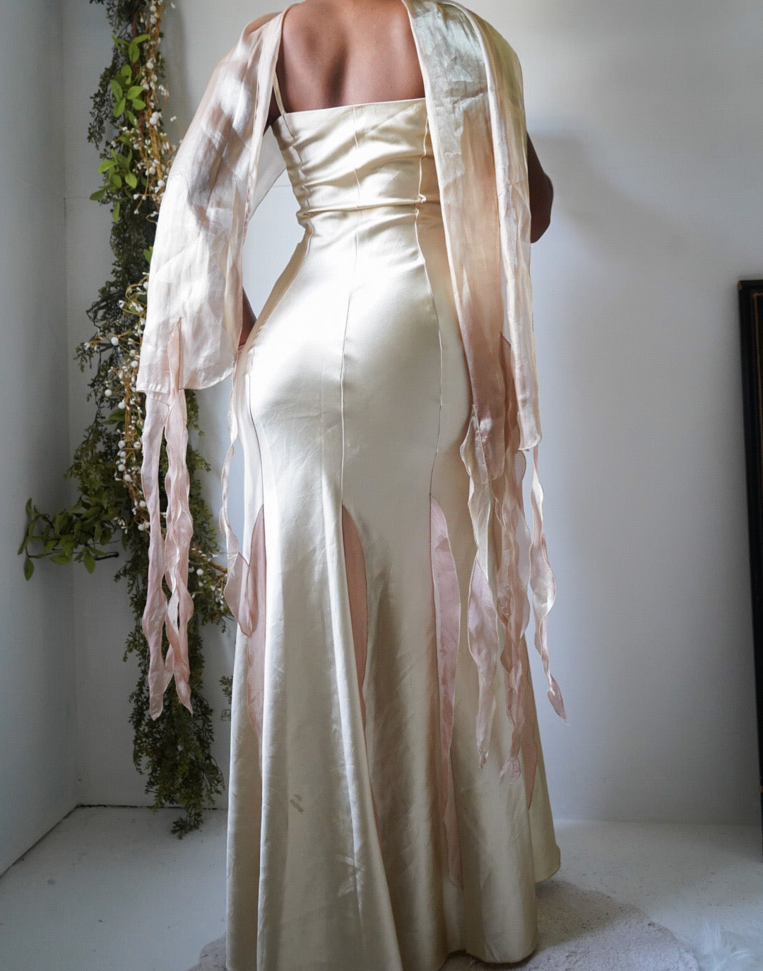 Vintage Y2K Iridescent Champagne Satin Mermaid Gown