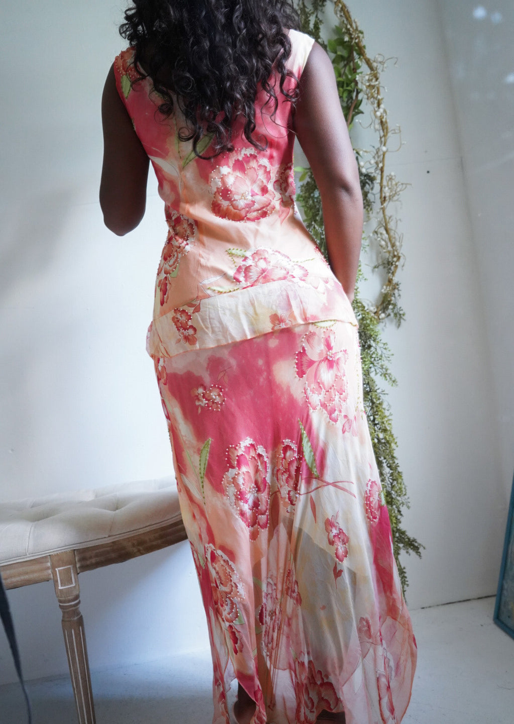 Y2K Peachy Beaded Fairy Silk Dress