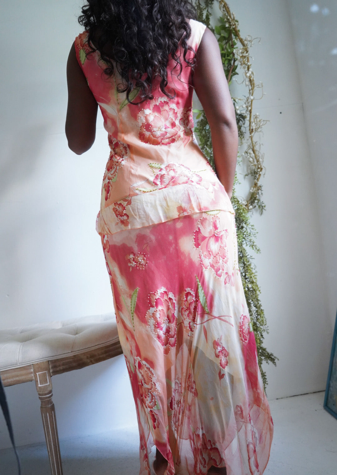 Y2K Peachy Beaded Fairy Silk Dress