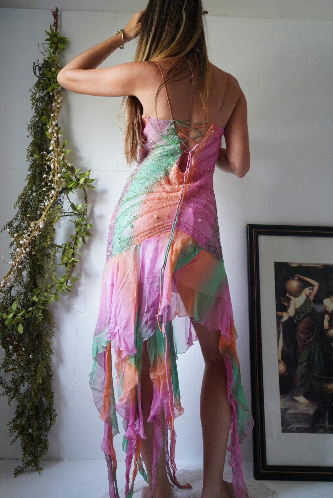 Y2K Rainbow Beaded Sue Wong Dress