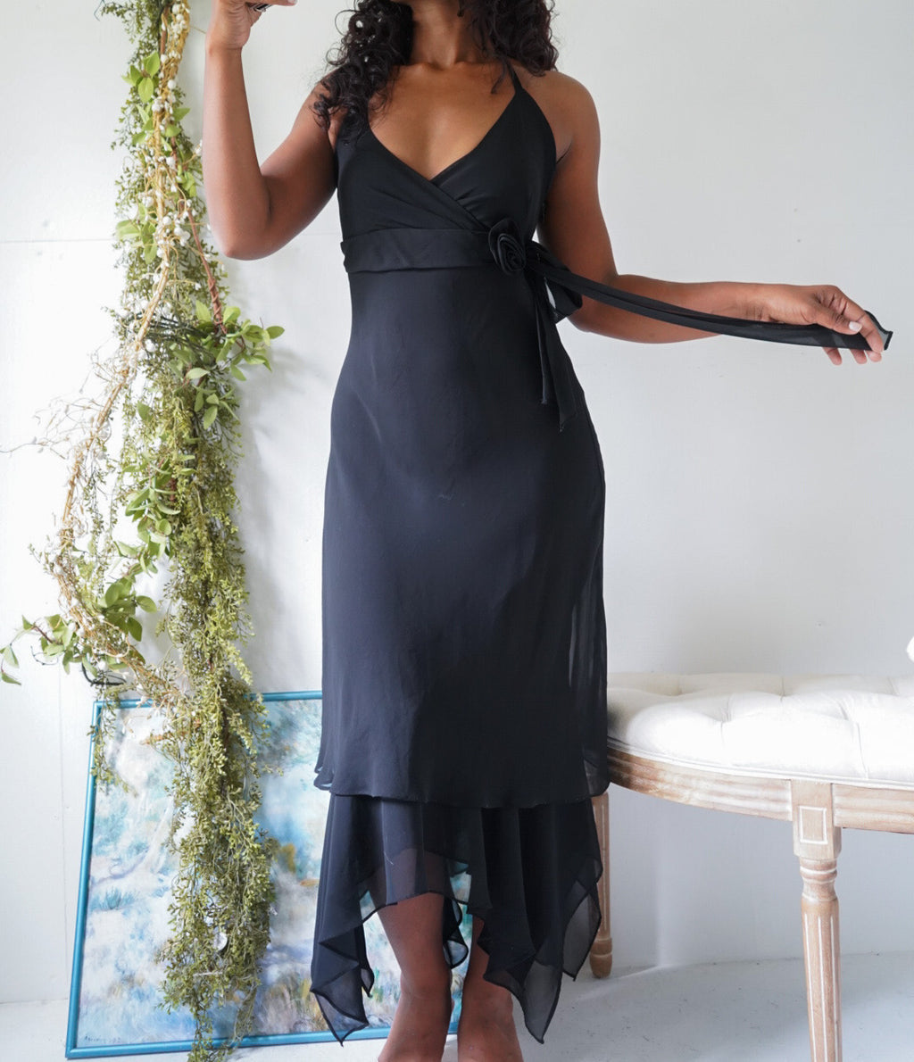 Y2K Halter Fairy Hem Black Dress
