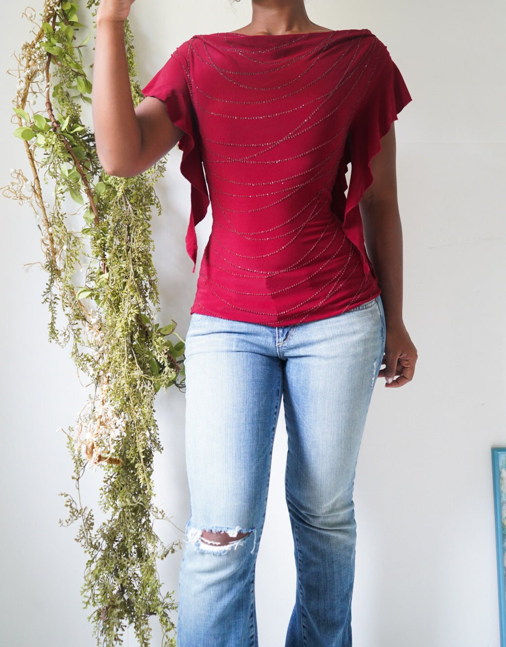 Y2K Red Flyaway Sleeve Top