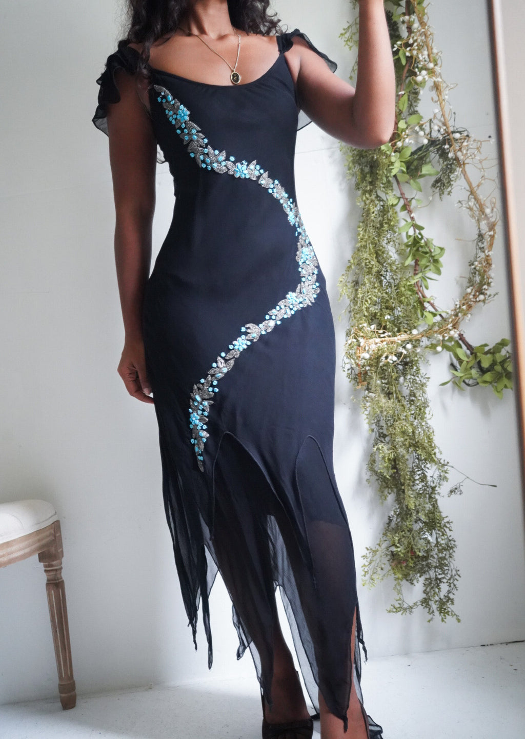 Rare Y2K Black Beaded Fairy Dress