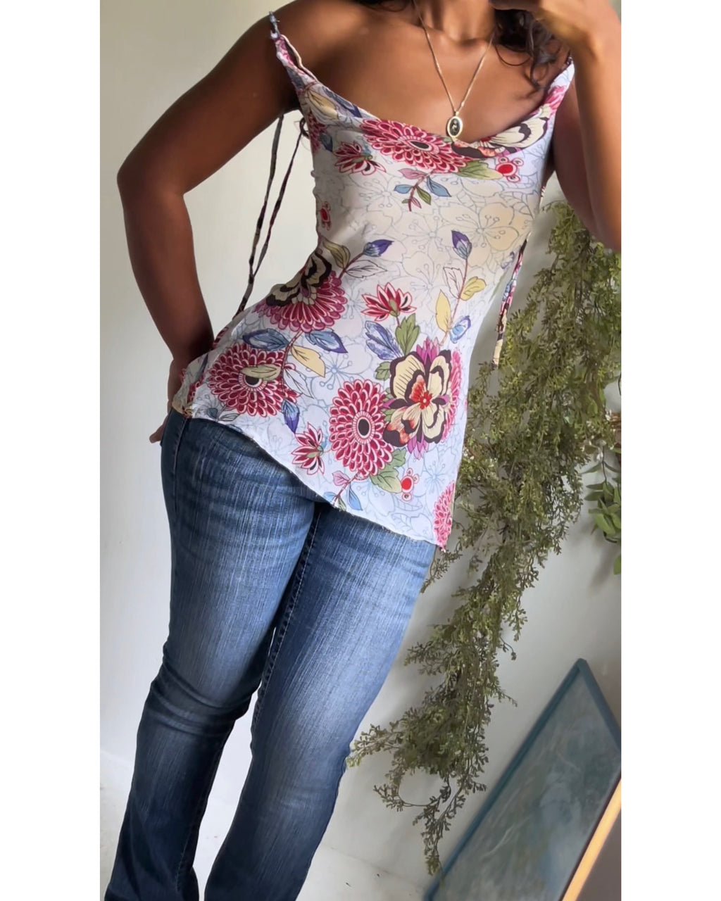 Rare Y2K Dainty Cowl Neck Asymmetric Hem Top