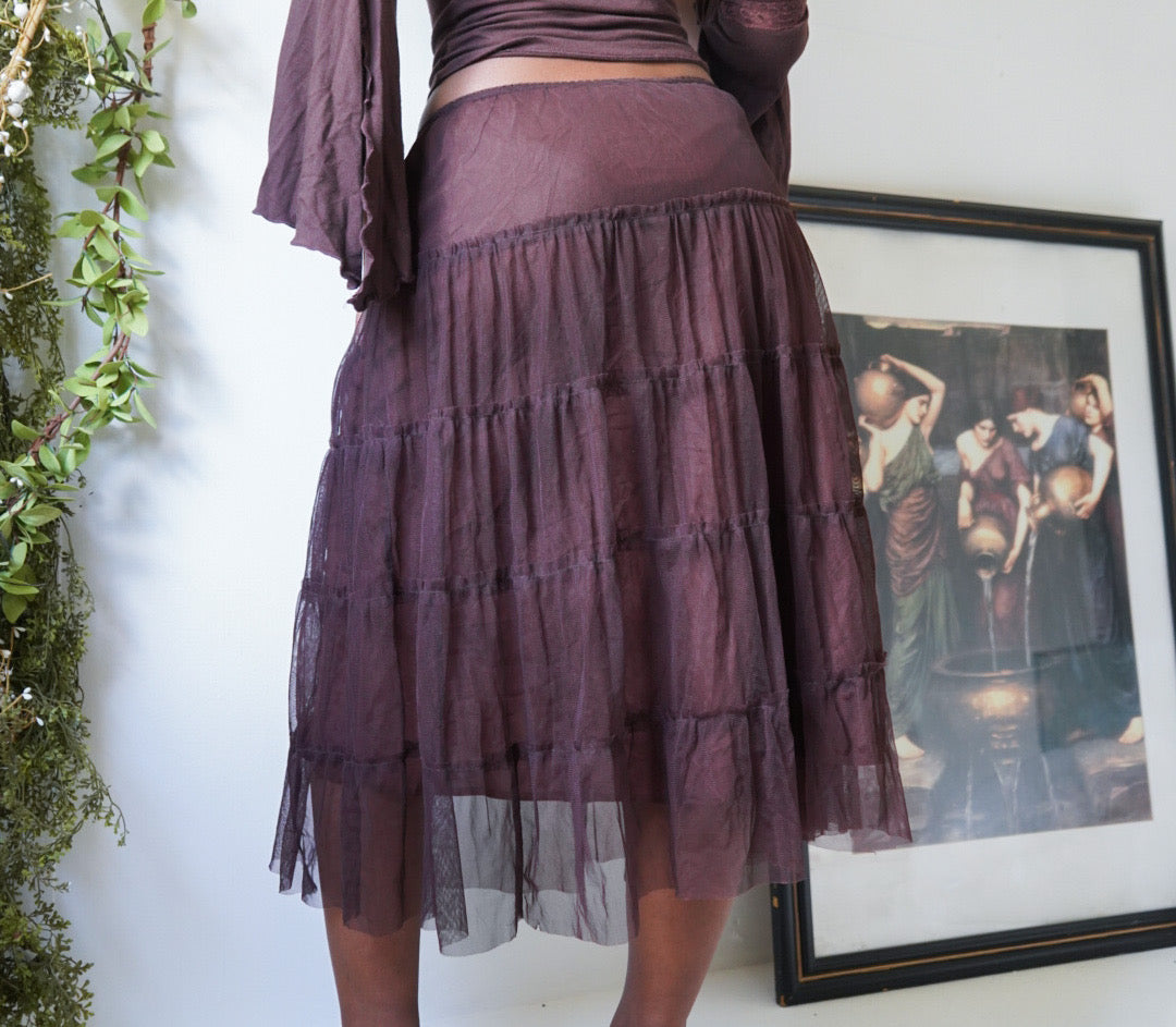 Brown Boho Tulle Tiered Skirt
