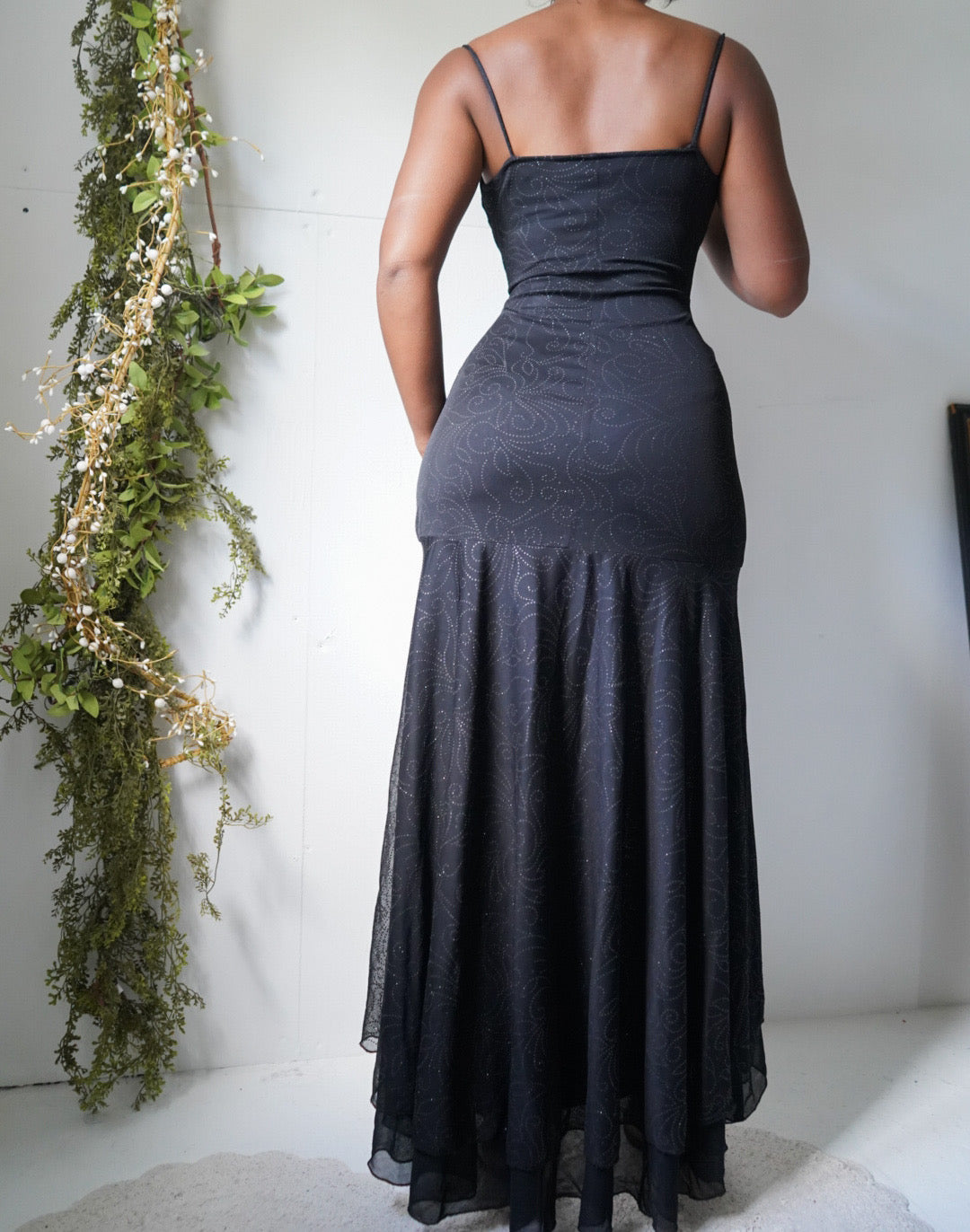 Y2K Black Sparkle Milkmaid High Low Dress