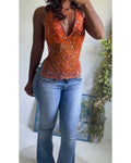 Orange Beaded Y2K Tie Back Top