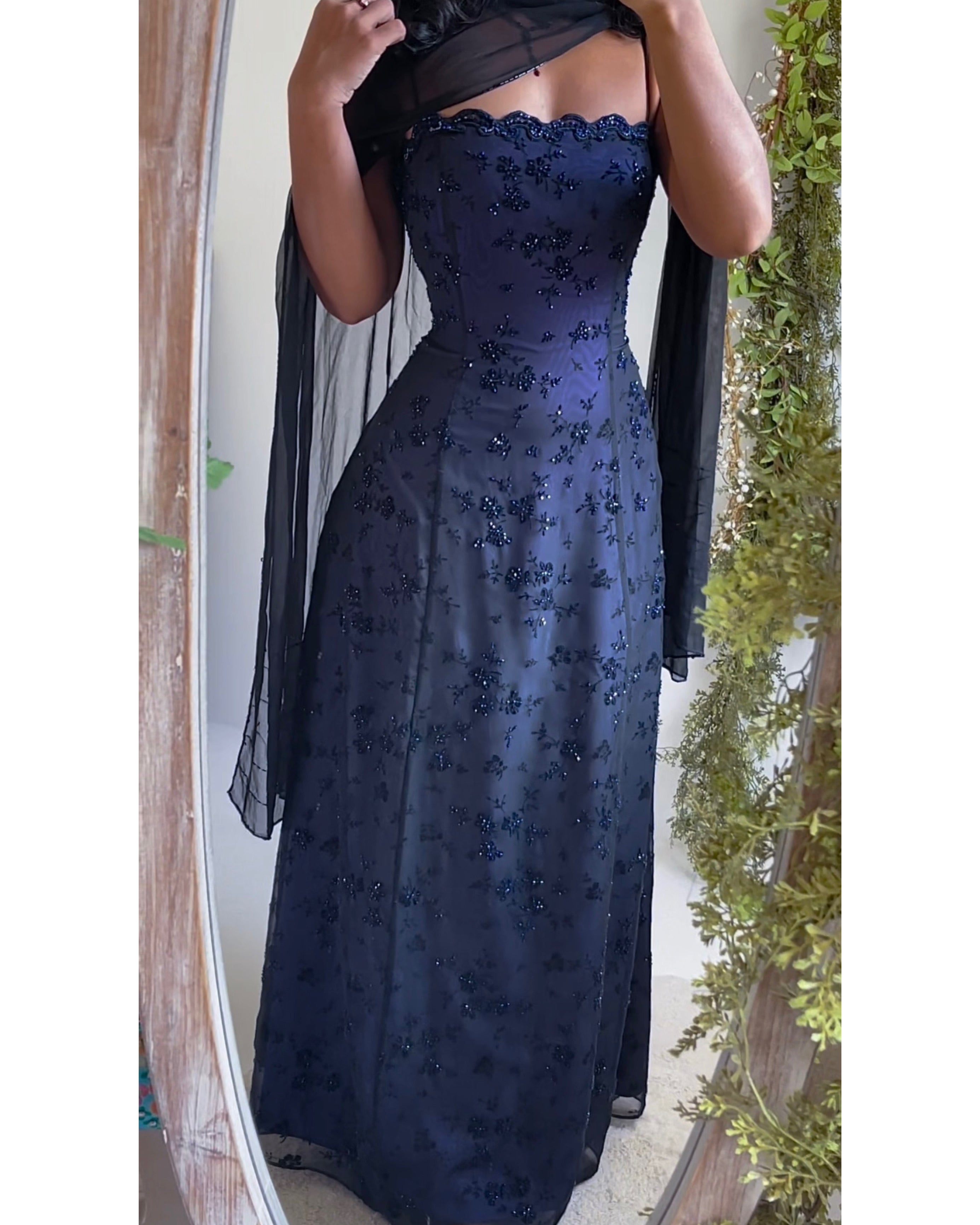 Indigo Layered Beaded Gown