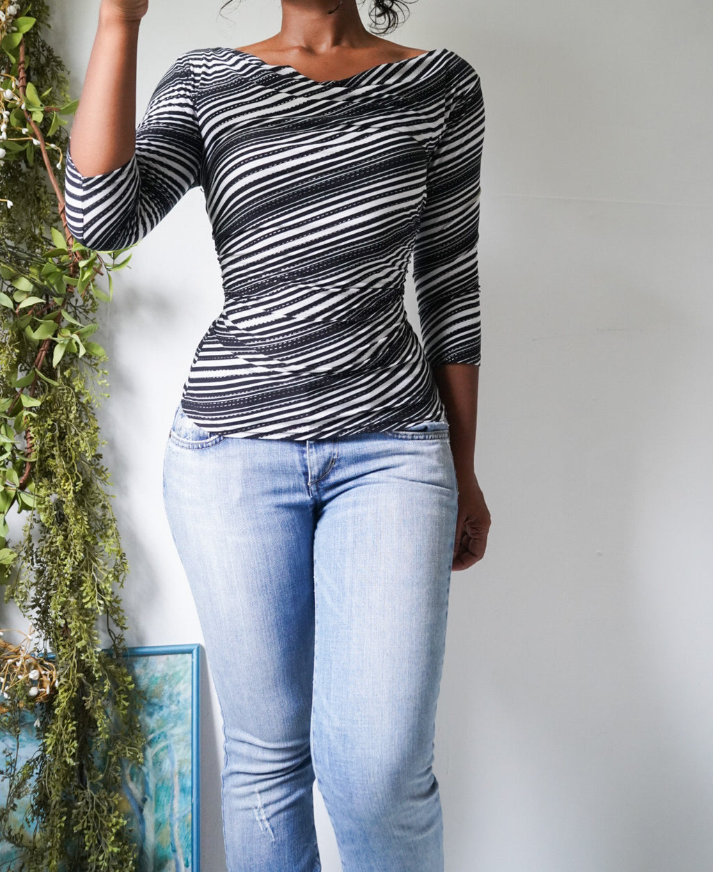 Y2K Striped Cowled Boatneck Top