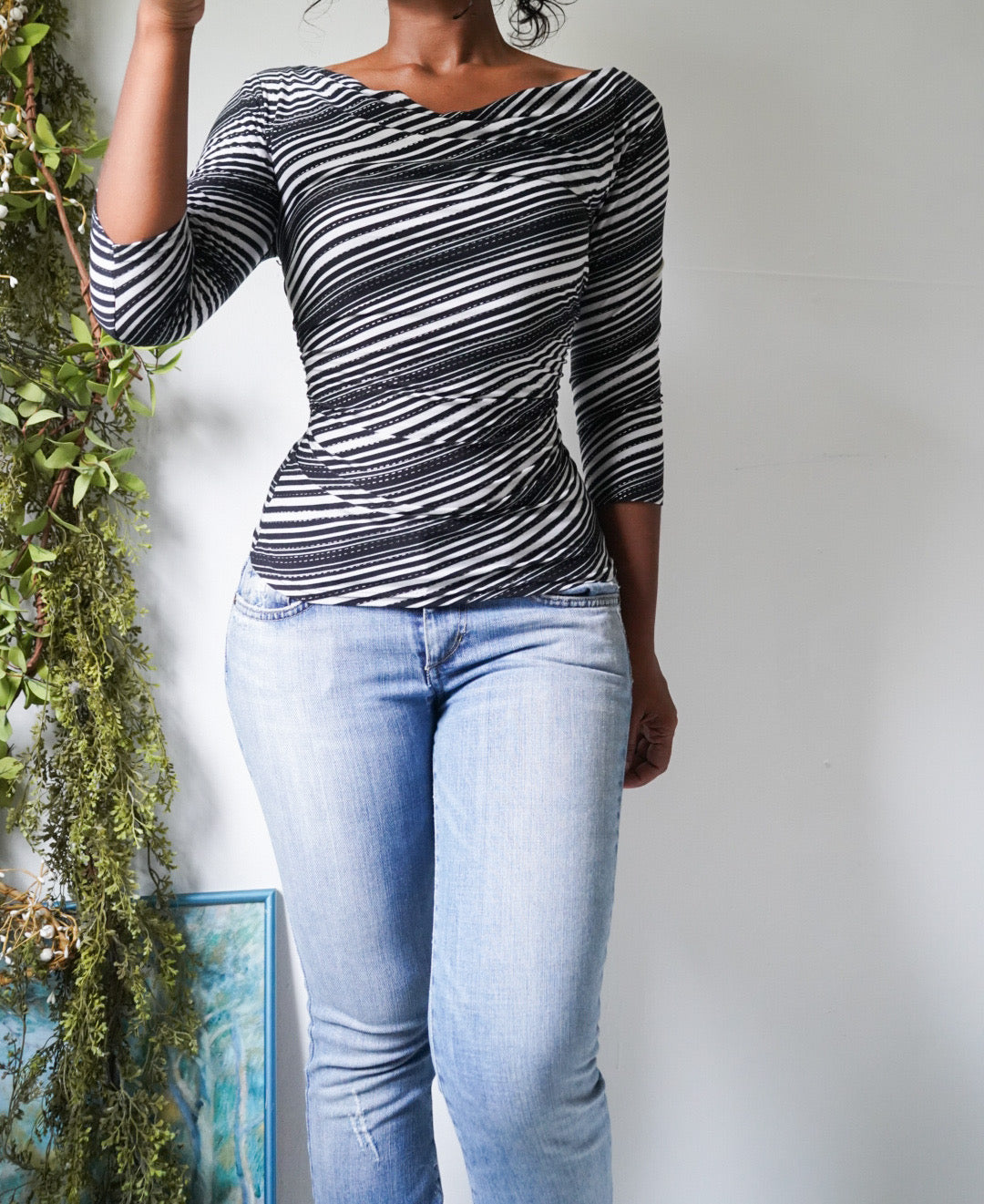 Y2K Striped Cowled Boatneck Top