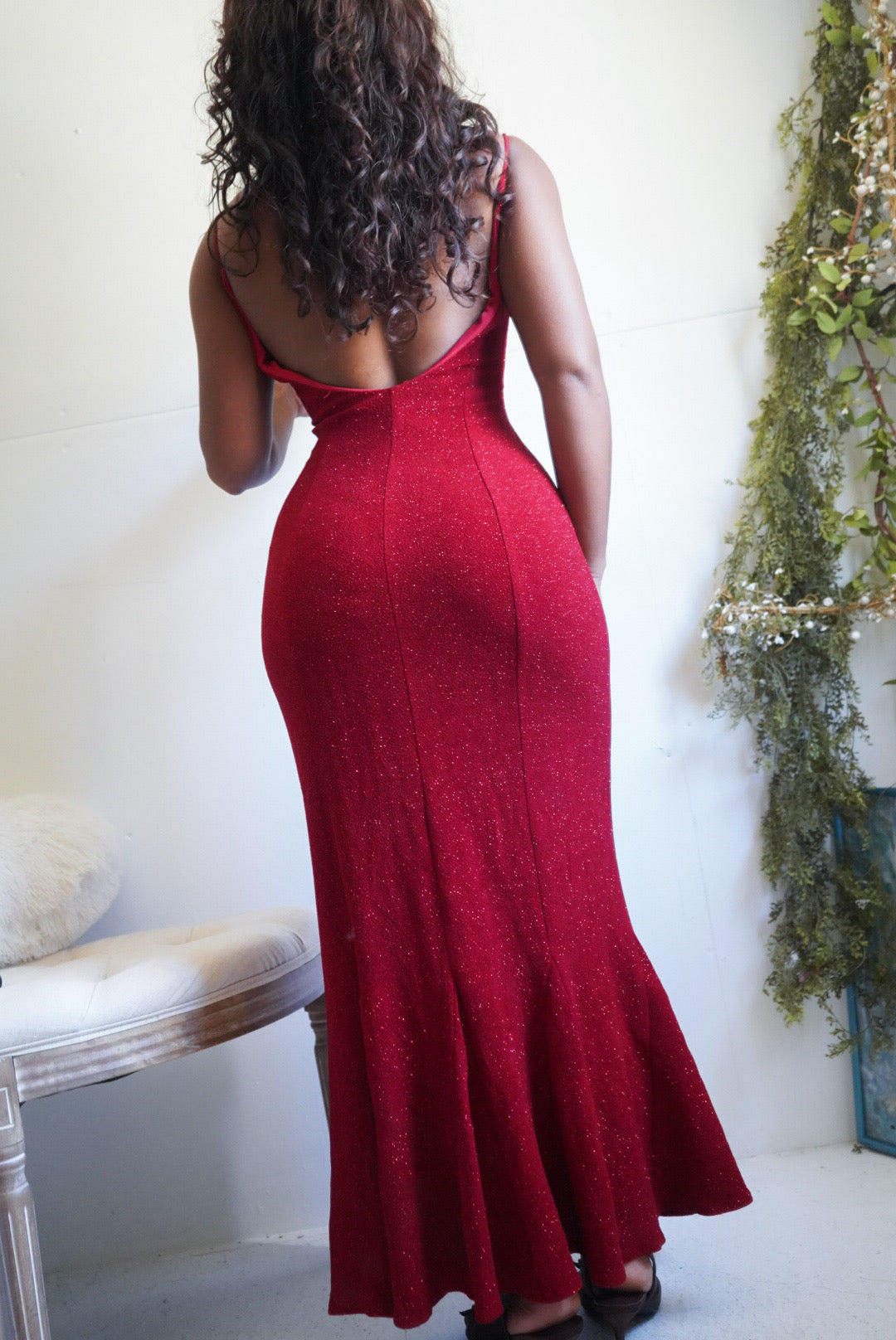 Y2K Red Slinky Glitter Gown