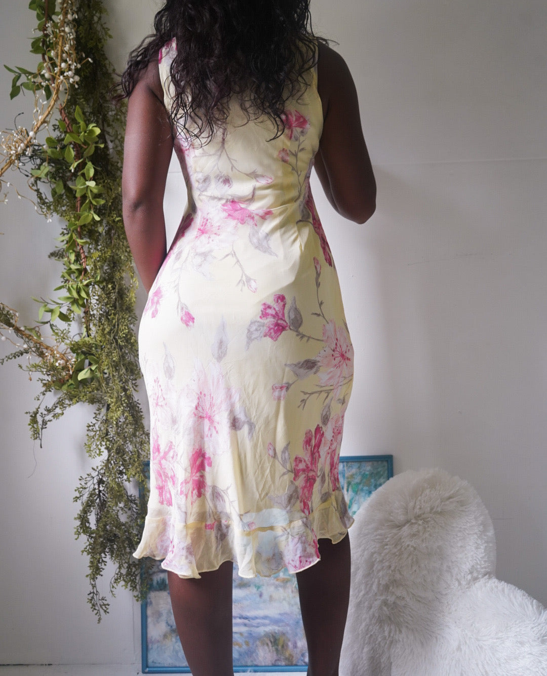 Y2K Pale Yellow Romantic Floral Slip Dress