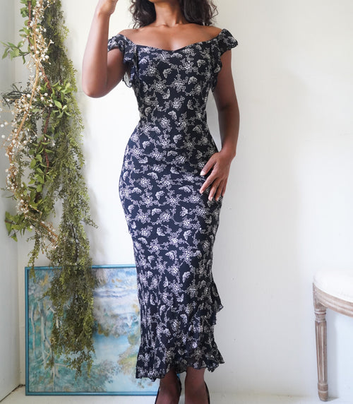 Y2K Monochrome Butterfly Print Ruffle Detail Dress