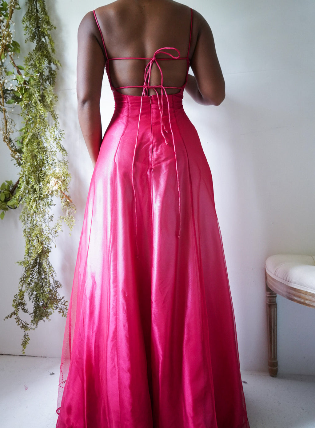 Y2K Ombre Red Beaded Low Back Gown