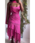 Rare Vintage Y2K Pink Beaded Silk and Lace Dress