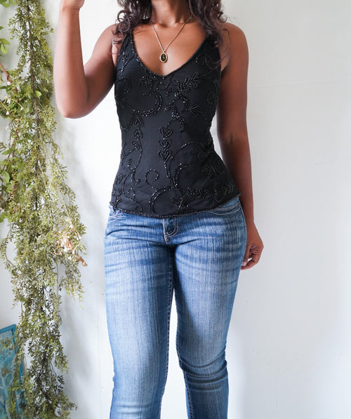 Y2K Beaded Black Staple Cami