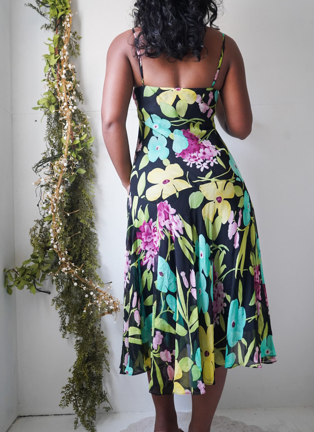 Vintage Y2K Colorful Floral Silk Dress