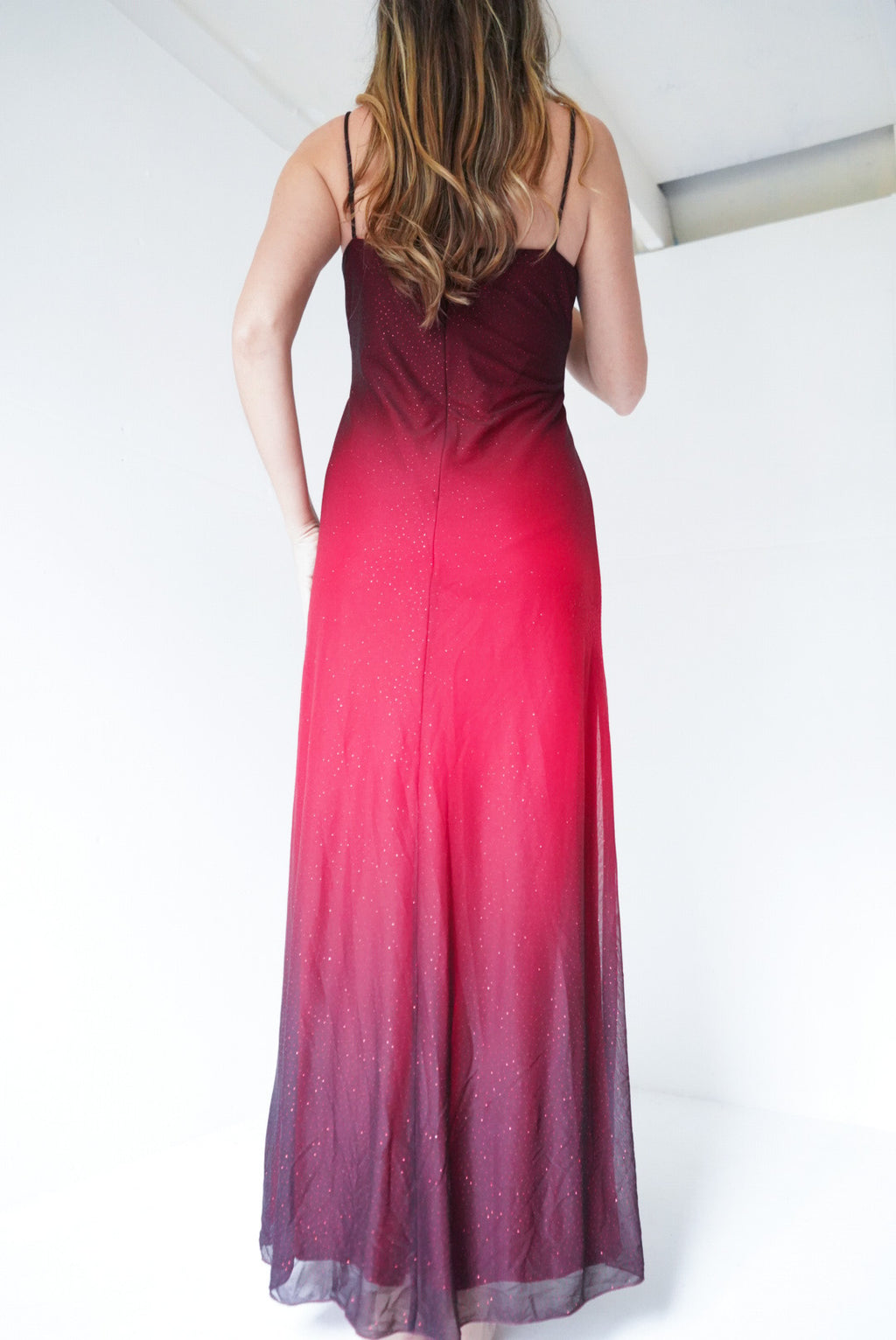 Y2K Red Ombre Glitter Gown
